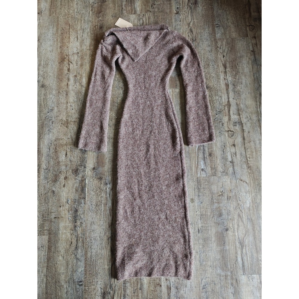 Meshki Magenta One Shoulder Fluffy Knit Midi Dress Pecan Brown XL NWT
